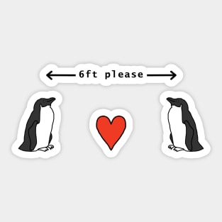 Funny Social Distancing Penguins Red Heart Sticker